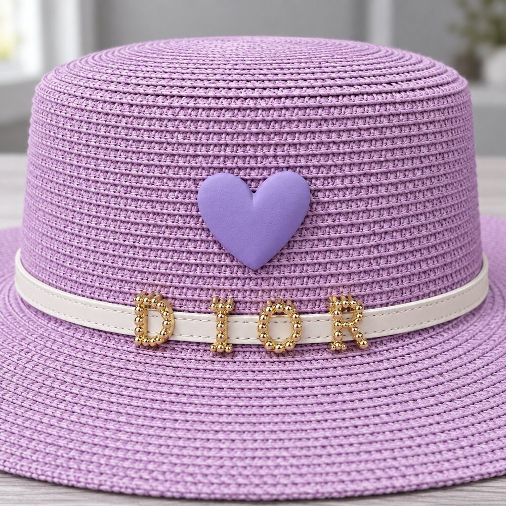 Dior Lavender Heart Straw Sun Hat - Picture 5 of 6